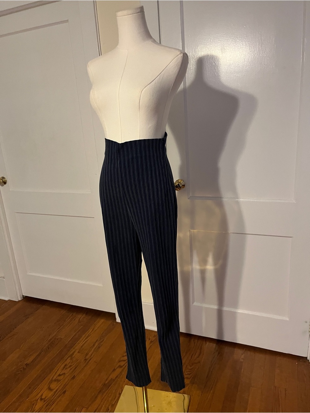 Vintage Romeo Gigli Navy Pinstripe High-Waisted Pants — Size 42 Archive# 6018